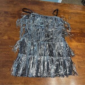 Day + Moon black silver fringe sequin dress size small